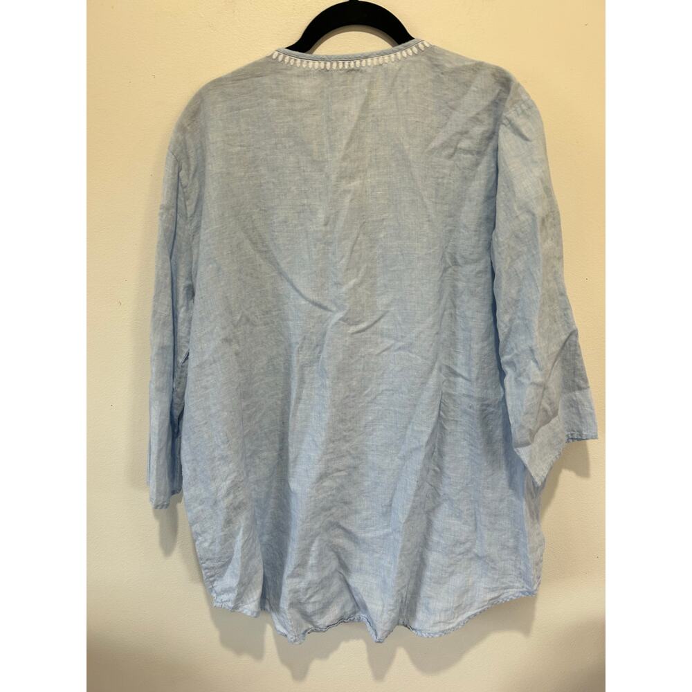 Saks FIfth Avenue linen top size L blue embroidery tunic boho nautical resort - Picture 3 of 8